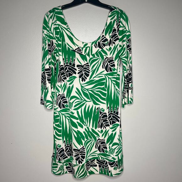 Diane Von Furstenberg 100% Silk Sheath Dress Palm Floral Print Sz 6 3/4 Sleeve - Picture 3 of 11